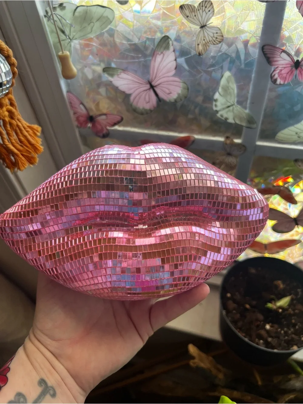 Gold Cloud Wall Shelves + butterfly art + disco lips